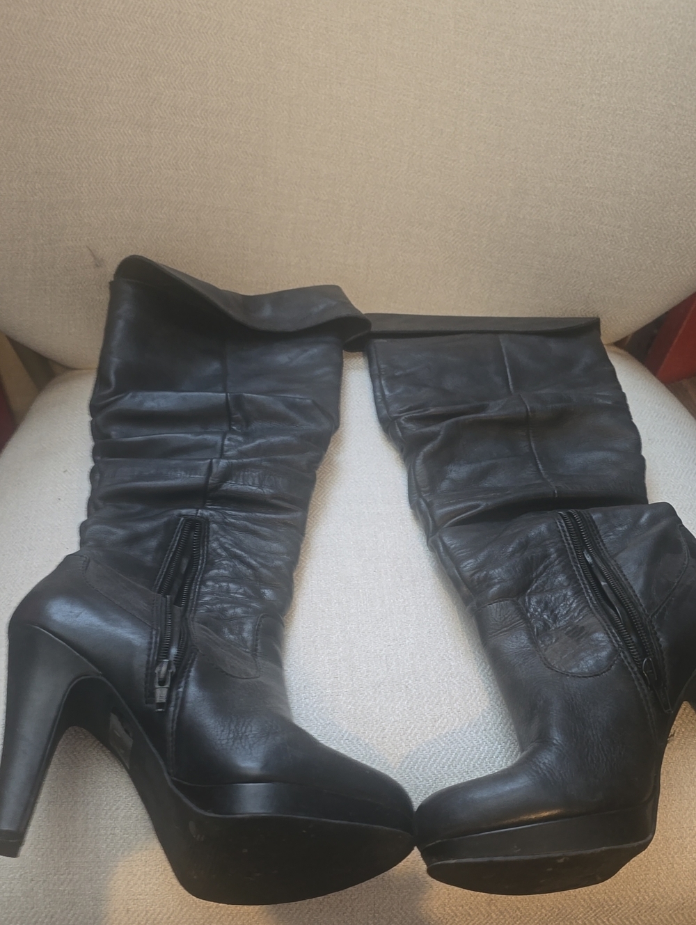 Jessica Simpson Black Leather Platform Mid-Calf Heeled Boots